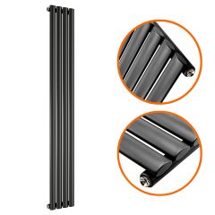 1600 x 236mm Black Single Oval Tube Vertical Radiator